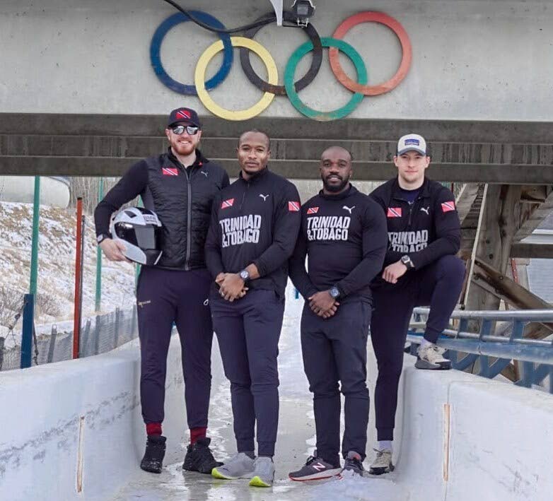 Trinidad and Tobago men's bobsleigh team (L-R) Axel Brown, Andre Marcano,Mikel Thomas and Tom Harris. - Photo via TT Olympic Committee