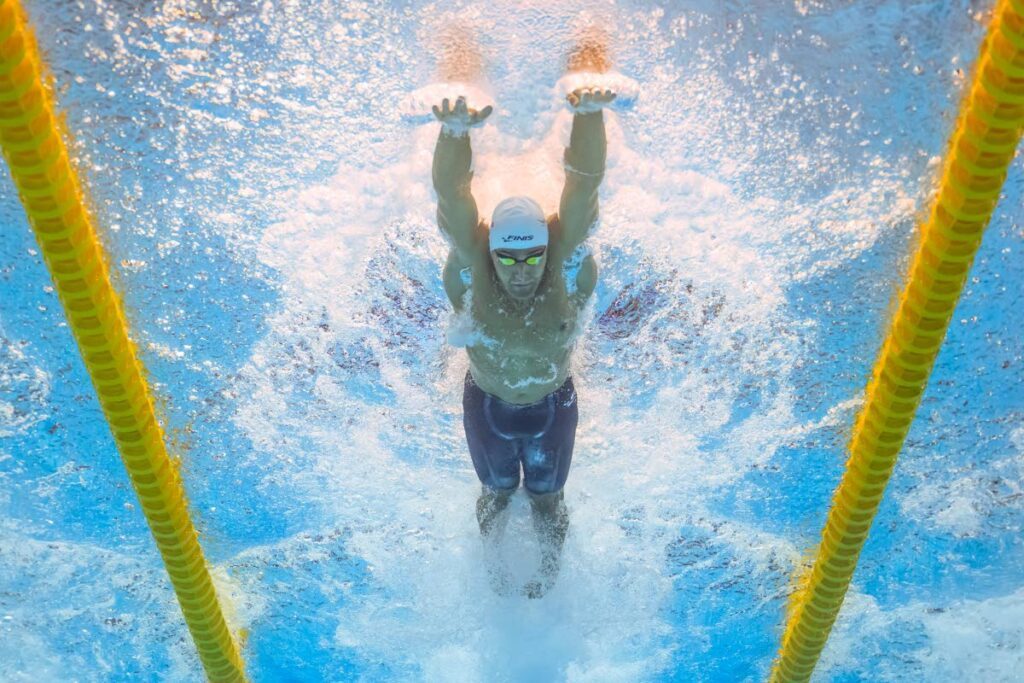 TT's Dylan Carter competes in a heat of the men's 50m butterfly swimming event during the World Aquatics Championships in Fukuoka, Japan, earlier this year. - (Image obtained at newsday.co.tt)