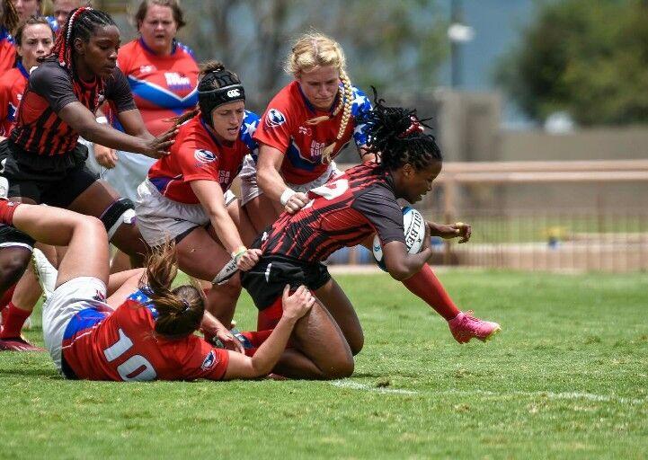 FLASHBACK: Trinidad and Tobago senior women take on USA South at the North (RAN) 15-a-side tournament.  USA South won 42-10.  —Photo courtesy  Rugby México (Image obtained at trinidadexpress.com)